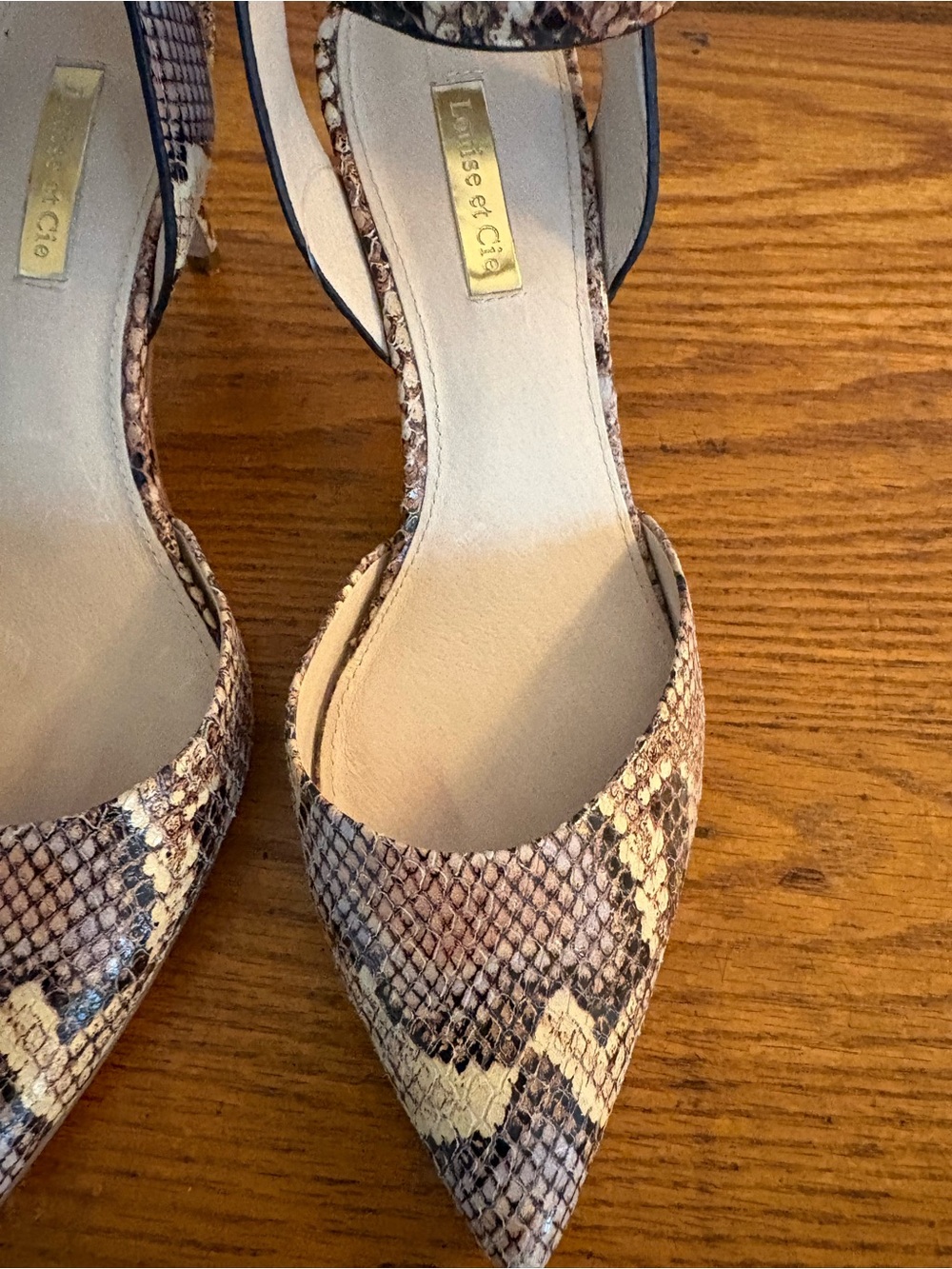 Beige Snake-Print Pointed Toe D'Orsay Pumps